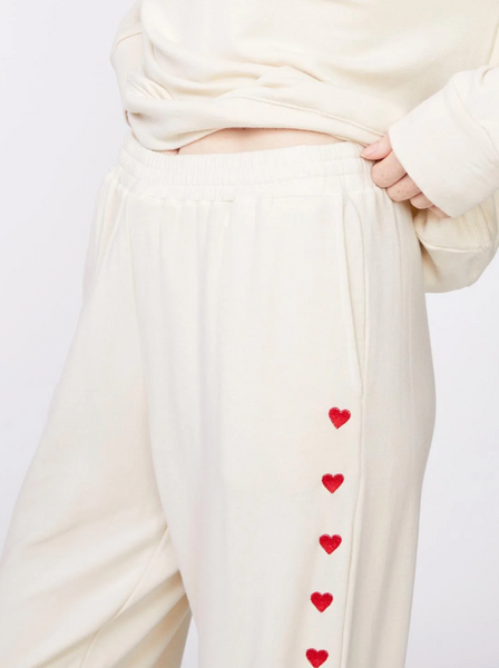 Supersoft Fleece Embroidered Heart Oversized Sweats | Off White-Sea Biscuit Del Mar