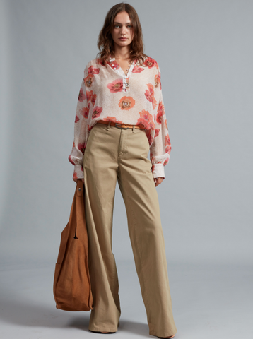 The Carla Floral Shirt | Ivory Floral-Sea Biscuit Del Mar