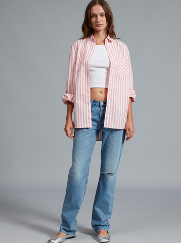 The Maxine Button Down Shirt | Coral Stripe-Sea Biscuit Del Mar