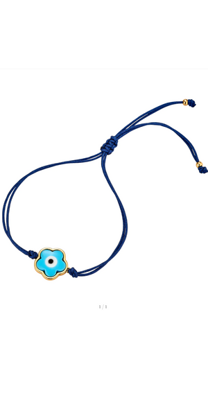 Turquoise Flower Evil Eye Bracelet - Turquoise + Navy-Sea Biscuit Del Mar