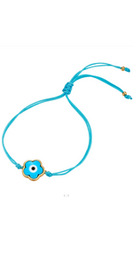 Turquoise Flower Evil Eye Bracelet - Turquoise + Navy-Sea Biscuit Del Mar